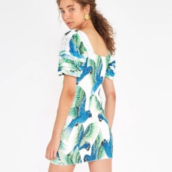 FARM RIO Araras Parrot Mini Dress White Blue Tropical | Medium * - Picture 2 of 8